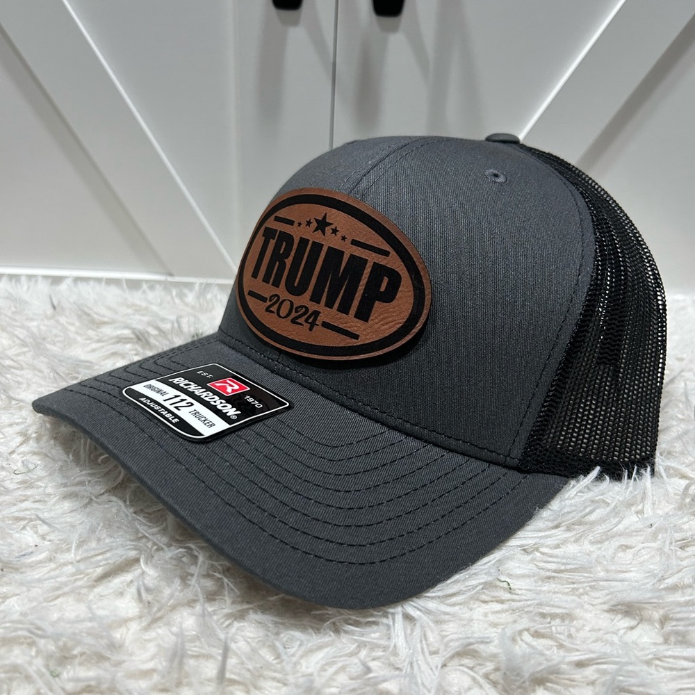 TRUMP 2024 Laser engraved Richardson 112 Trucker Hat.